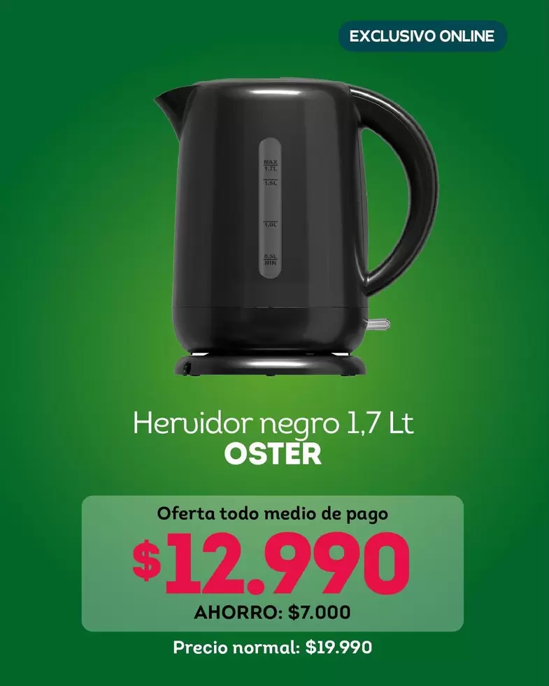 Oster - hervidor negro 1.7 lt
