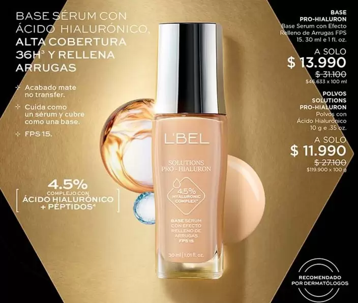 Base Serum Con Acideo Hialuronico, Alta Cobertura 36+6 Y Rellena