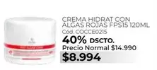 Crema Hidrat Con Algas Rojas Fps15 120ml