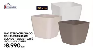 Macetero Cuadrado Con Ruedas Blanco/Beige-cafe
