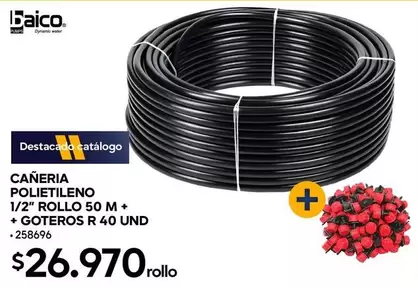 Cañeria Polietileno 1/2" Rollo 50 M + Goteros R 40 Und