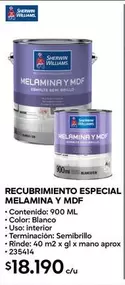 Williams - Recurrimiento Especial Melamina Y Mdf