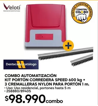 Control - Combo Automatizacion Kit Portón Corredera Speed 600 Kg + 3 Cremalleras Nylon Para Portón 1 M.