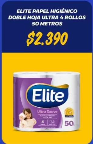 Elite - Papel Higiénico Doble Hoja Ultra 4 Rollos 50 Metros