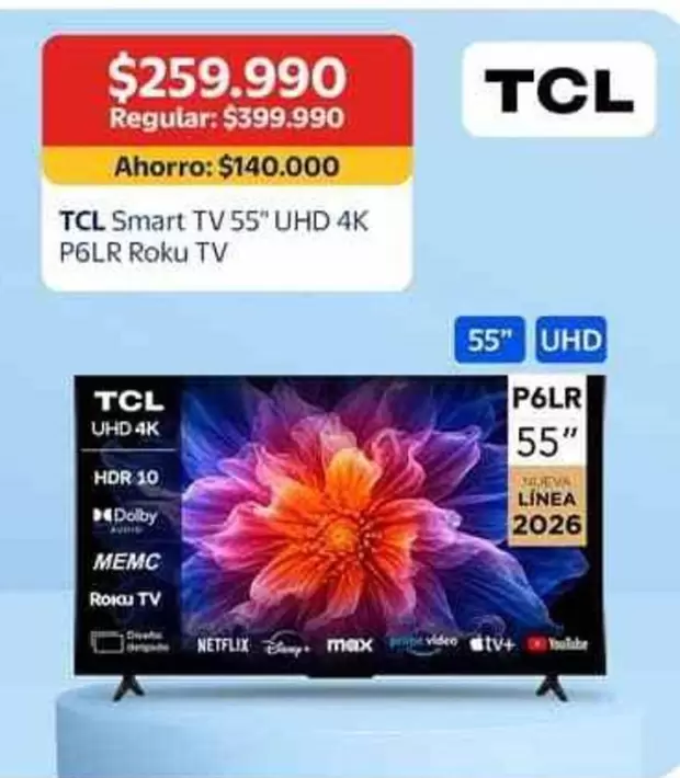 TCL - Smart Tv 55" UHD 4K P6LR Roku Tv