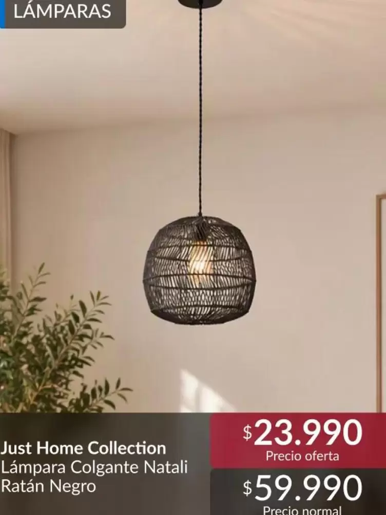 Just Home Collection Lámpara Colgante Natali Ratán Negro