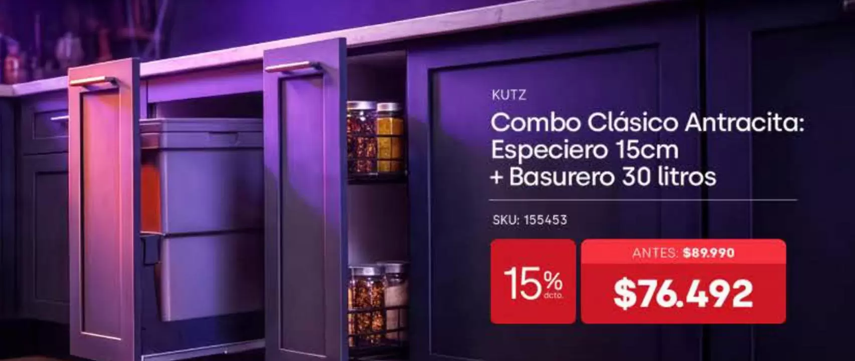 Combo Clásico Antracita: Especiero 15cm + Basurero 30 Litros