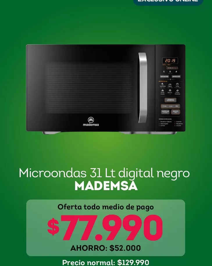 Mademsa - Microondas 31 Lt Digital Negro