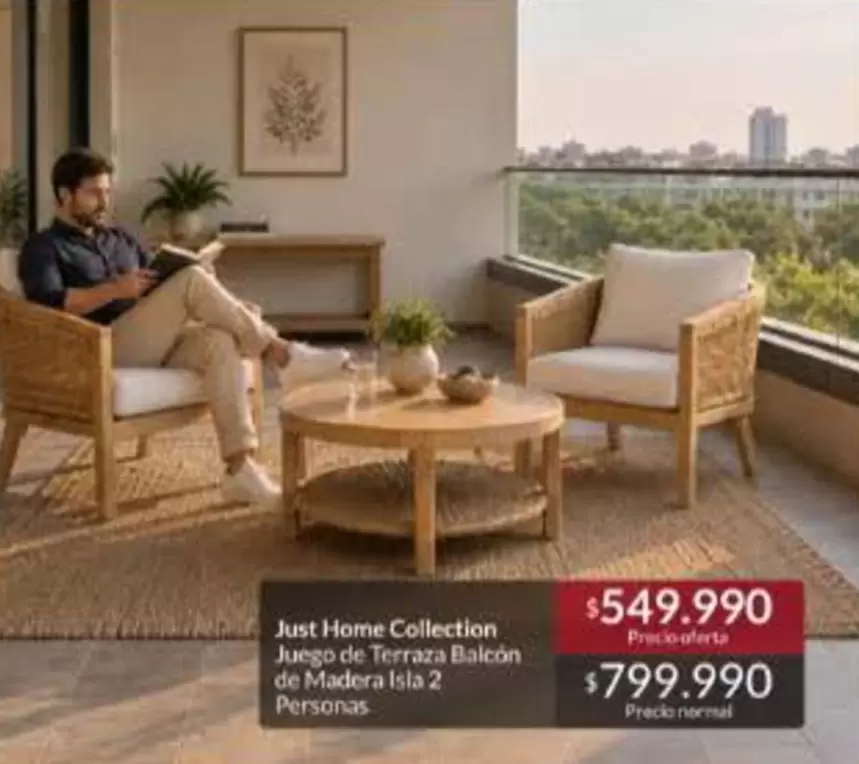 Just Home Collection Juego De Terraza Balcon De Madera Isla 2 Personas