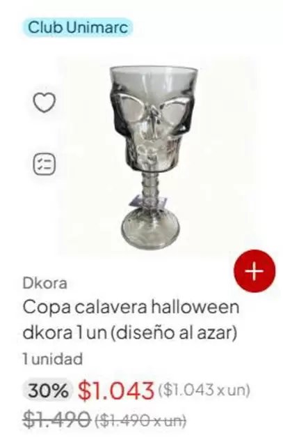 Club - Copa Calavera Halloween Dkora 1 Un (Diseno Al Azar) 1 Unidad