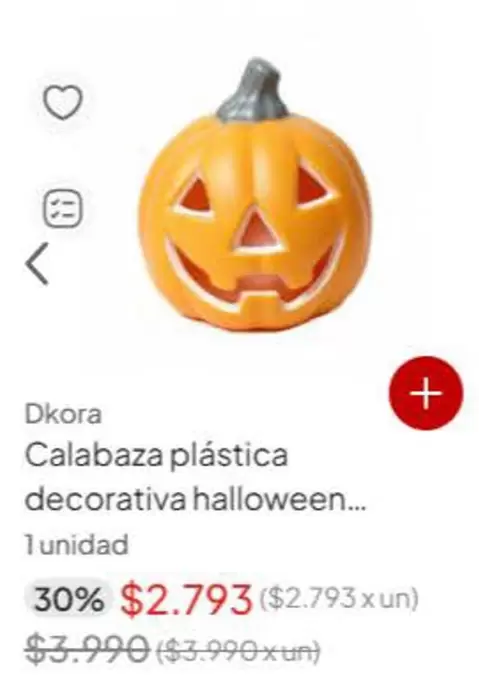 Calabaza Plástica Decorativa Halloween