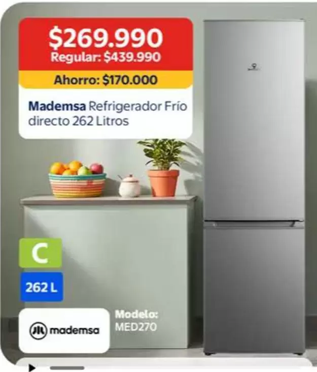 Mademsa - Refrigerador Frio Directo 262 Litros