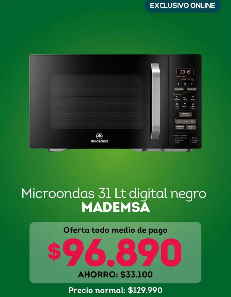Mademsa - Microondas 31 Lt Digital Negro