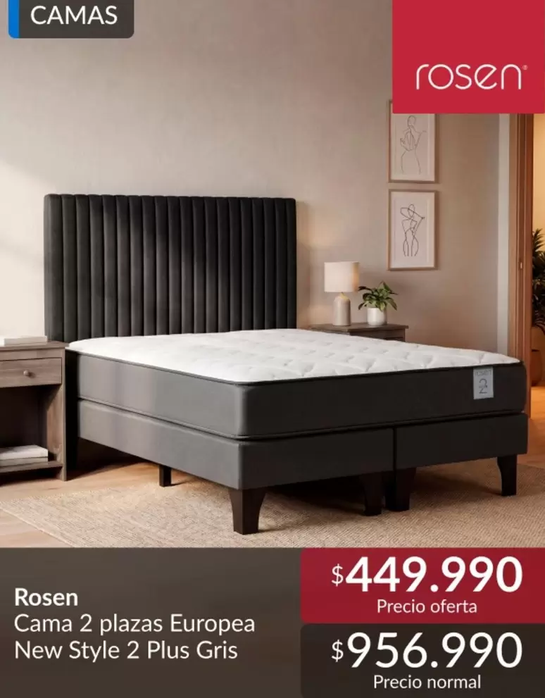 Rosen - Cama 2 Plazas New Style 2 Plus Gris