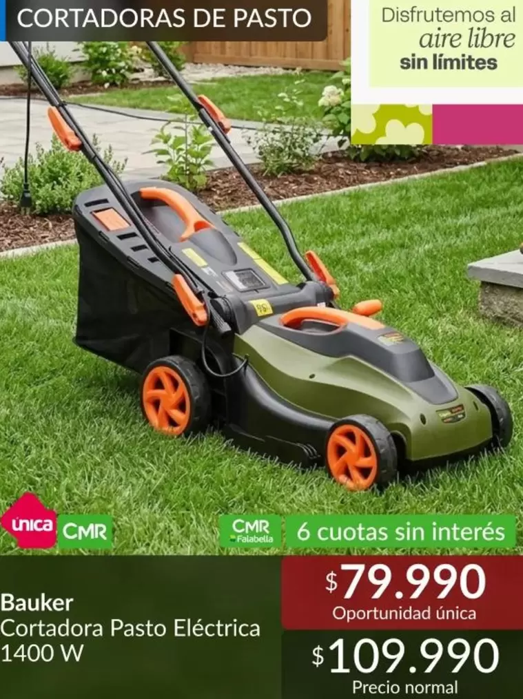 Bauker - Cortadora Pasto Eléctrica 1400 W