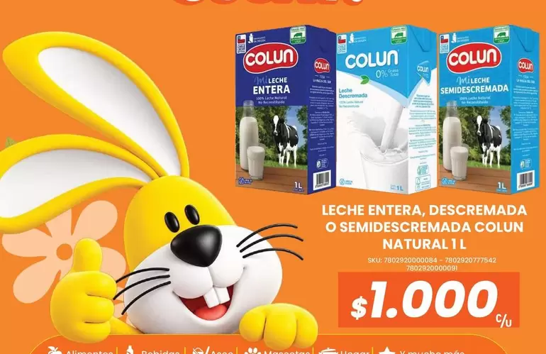 Colun - Leche Entera, Descremada O Semidescremada