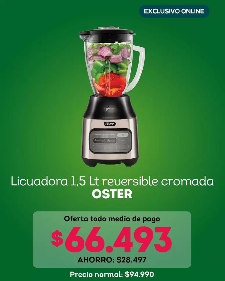 Oster - licuadora 1.5lt reversible cromada