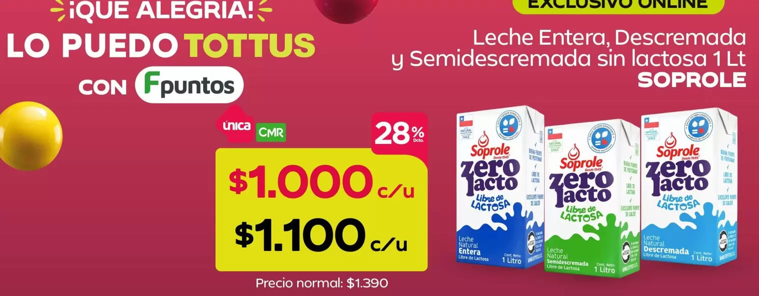 Soprole - Leche Entera, Descremado Y Semidescremada Sin Lactosa
