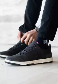 ZAPATILLAS HOMBRE CUERO Y TEXTIL VALMONT-0-02 NEGRO