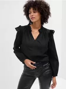 Blusa GAP Escote V Vuelos Manga Larga Mujer Negra