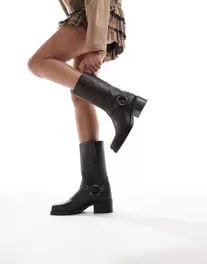 Bershka western riding boots in black