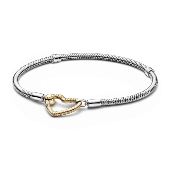 Brazalete cadena de serpiente con broche de corazón Pandora Moments Recubrimiento en Oro de 14k | Pandora Plata Esterlina