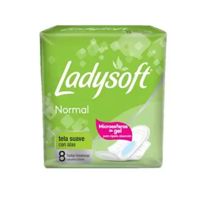 Ladysoft Toallas Higiénicas Normal Tela Suave Con Alas x 8