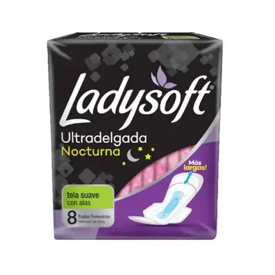 Ladysoft Toallas Higiénicas Ultradelgada Nocturna Tela Suave Con Alas x 8