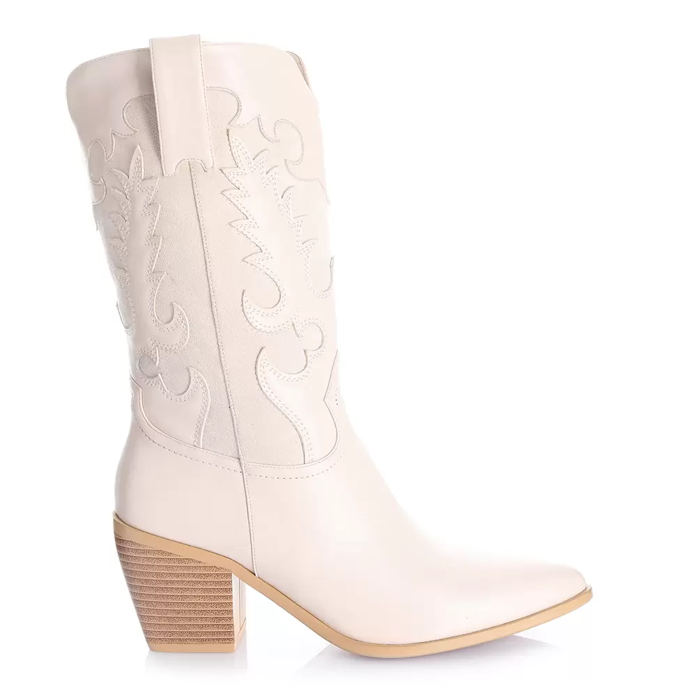 Bota Mujer San Francisco Beige Taco Mediano Via Uno