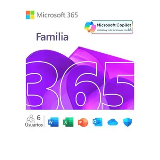 Microsoft 365 Family (12 meses) - Hasta 6 usuarios - Compatible con PC/Mac/iPhone/Tablet - Antes Office 365 Family. Requiere activación. [Código digital]