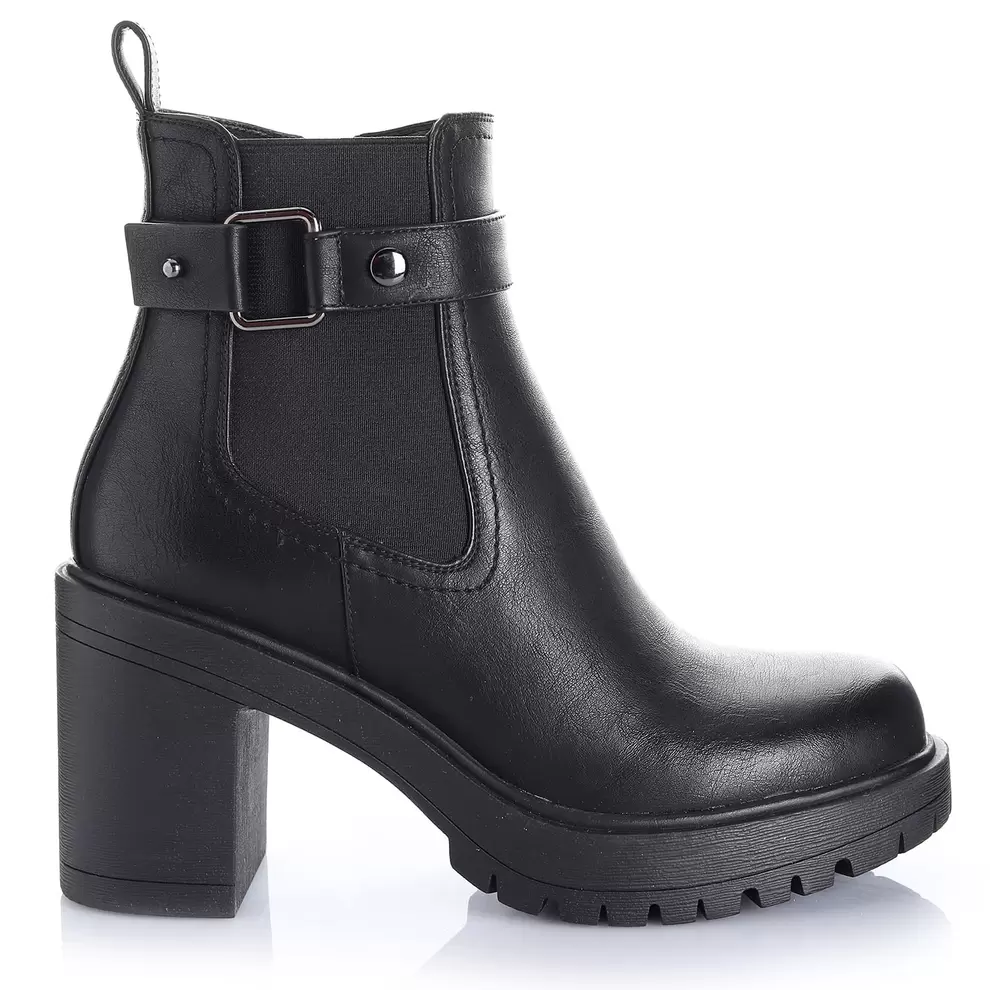Botin Mujer Santa María Negro Taco Alto Via Uno