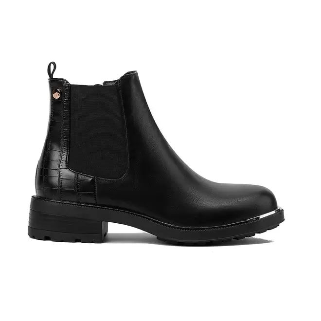 Botin Mujer Modesto Negro Taco Bajo Via Uno