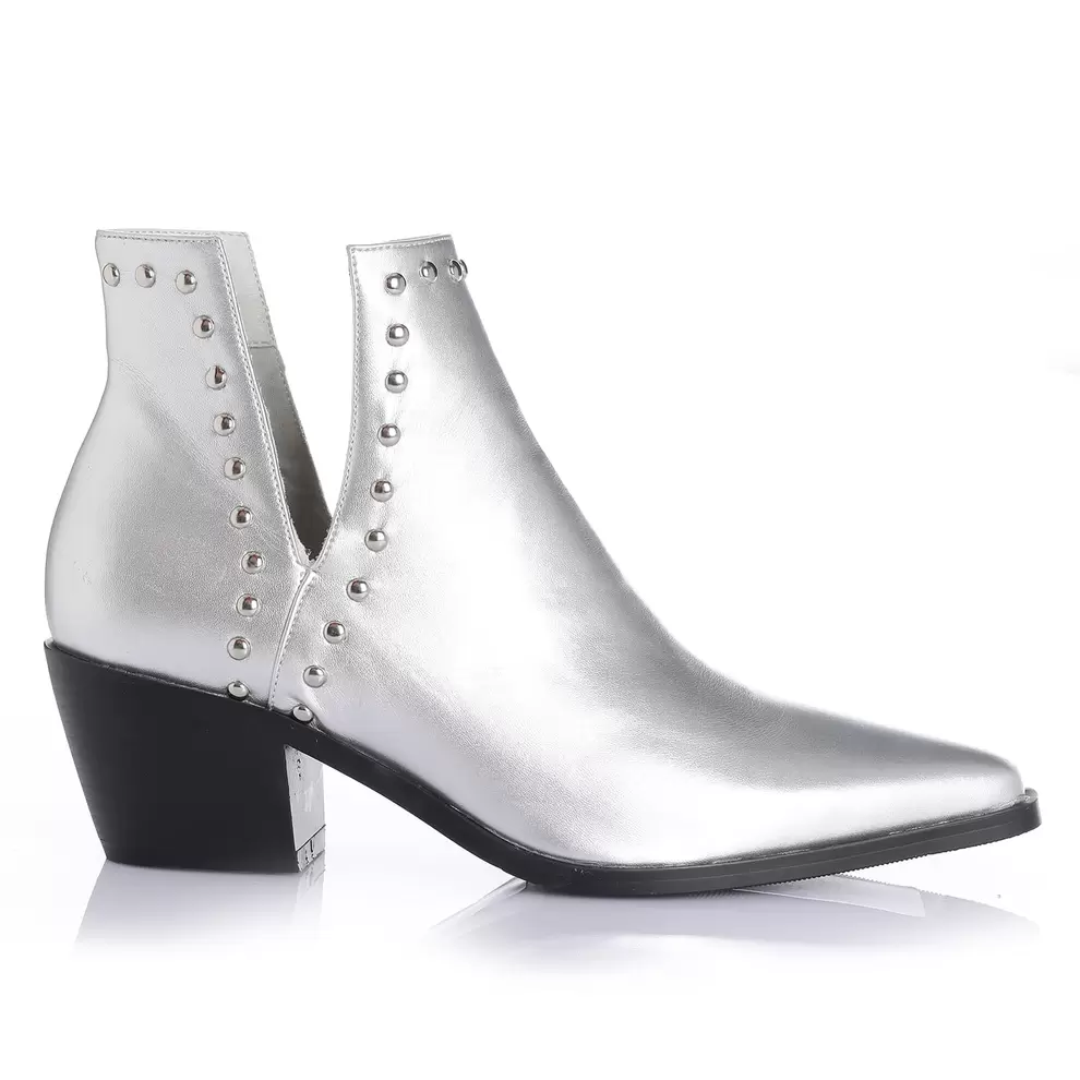 Botin Mujer Ontario Plata Taco Mediano Via Uno