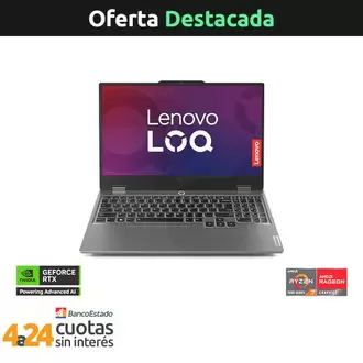 Notebook Gamer LOQ Gen 9 AMD Ryzen 7 7435HS NVIDIA GeForce RTX 4050 6GB 15.6" FHD 144Hz 24GB 512GB SSD Windows 11 Luna Grey
