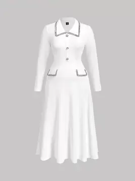 SHEIN MOD Vestido básico de manga larga con cuello para tallas grandes