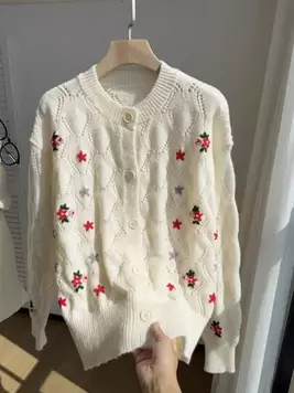 Comfortcana Cárdigan de punto calado con bordado floral de talla grande