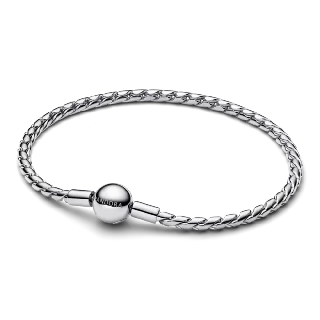 Brazalete De Cadena Trenzada Con Broche Redondo Plateado