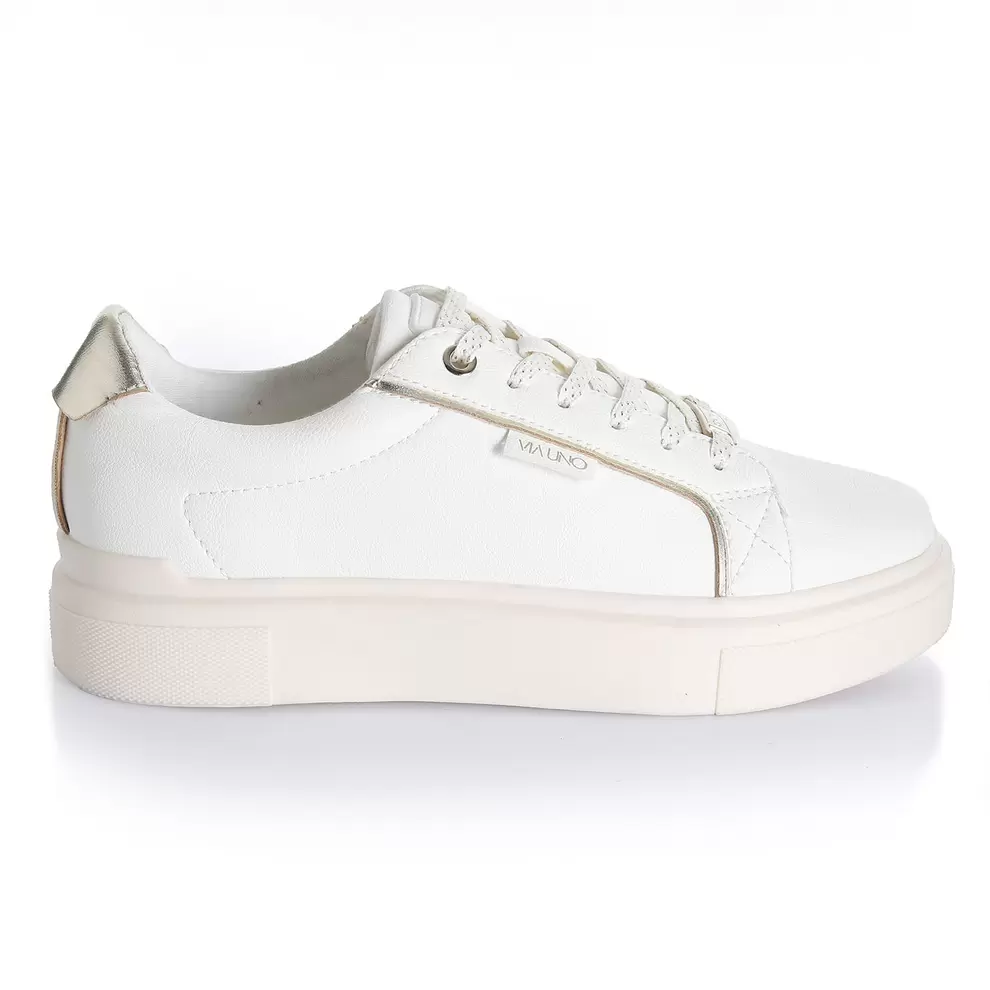 Zapatilla Mujer Santa Clara Crema/Dorado Taco Bajo Via Uno
