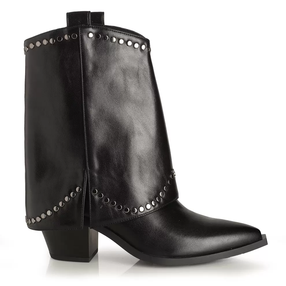 Botin Mujer Cala Macarella Negro Taco Alto Via Uno