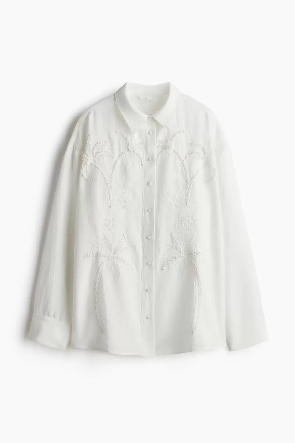 Camisa en mezcla de lino con motivos bordados