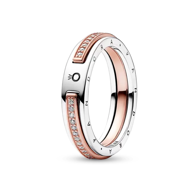 Anillo Logo y Pavé en Dos Tonos Pandora Signature