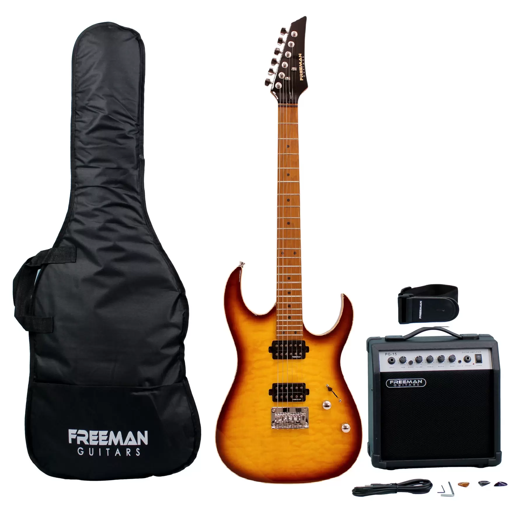 Pack de guitarra eléctrica Freeman RIFF MASTER Sunburst SRG-180F FMT