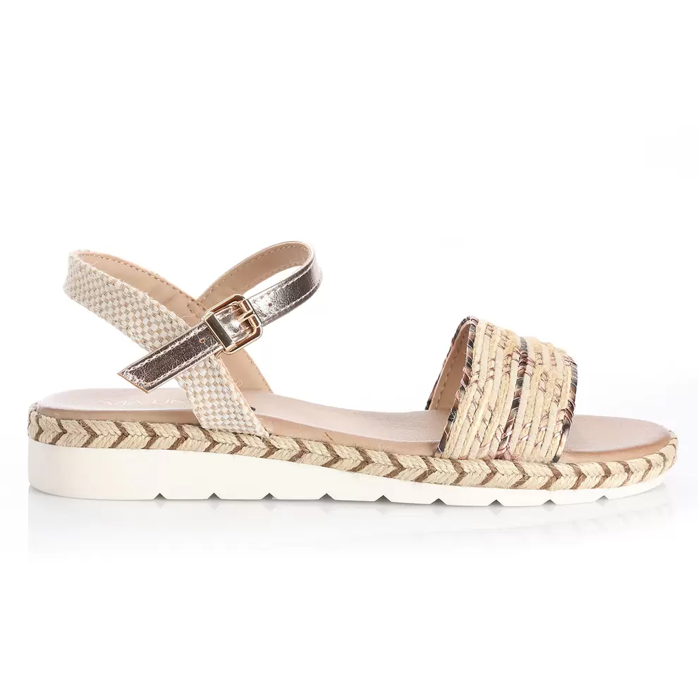 Sandalia Mujer Cala de San Pedro Rose Gold Taco Bajo Via Uno