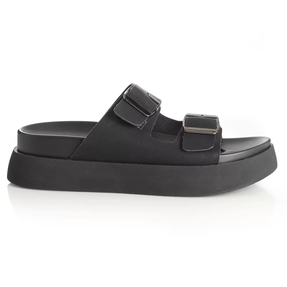 Sandalia Mujer Cala del Plomo Negro Taco Bajo Via Uno