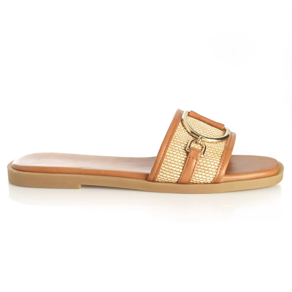Sandalia Mujer Ons Camel Taco Plano Via Uno