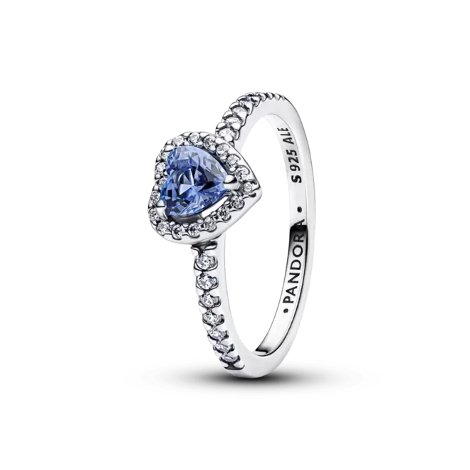 Anillo Corazón Elevado Reluciente Azul