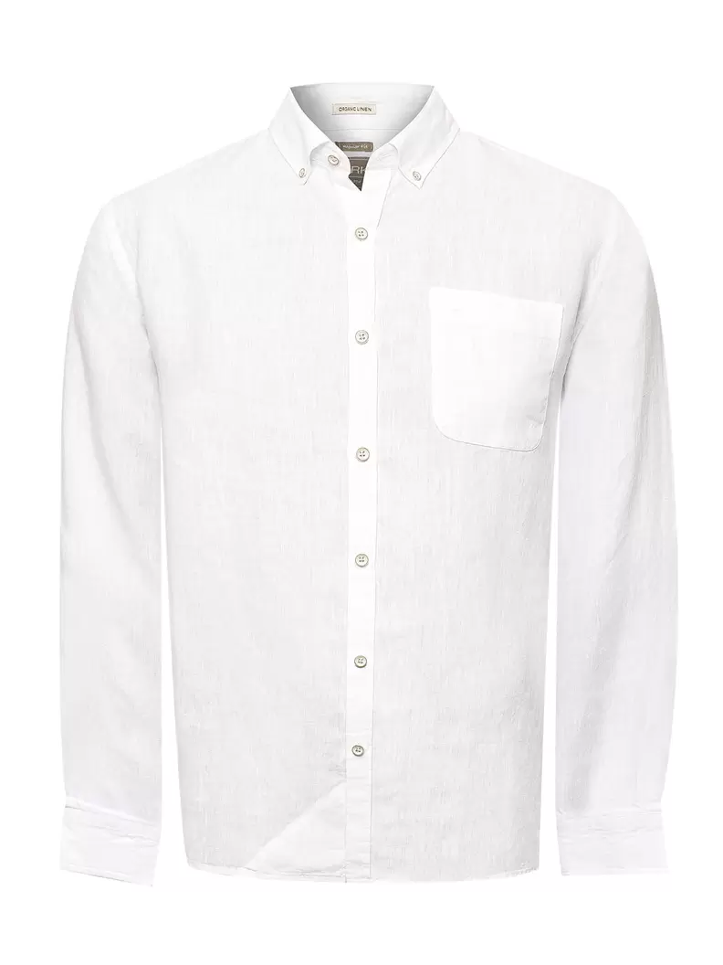 Camisa Lino Orgánico Hombre Linentex Blanco Rockford