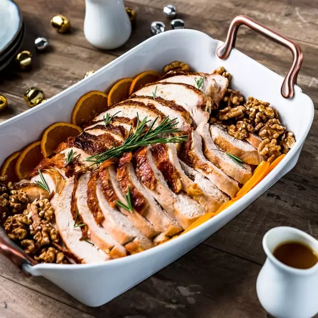 Fuente Rectangular Baja Blanca con Asas Doradas 50x32cm...