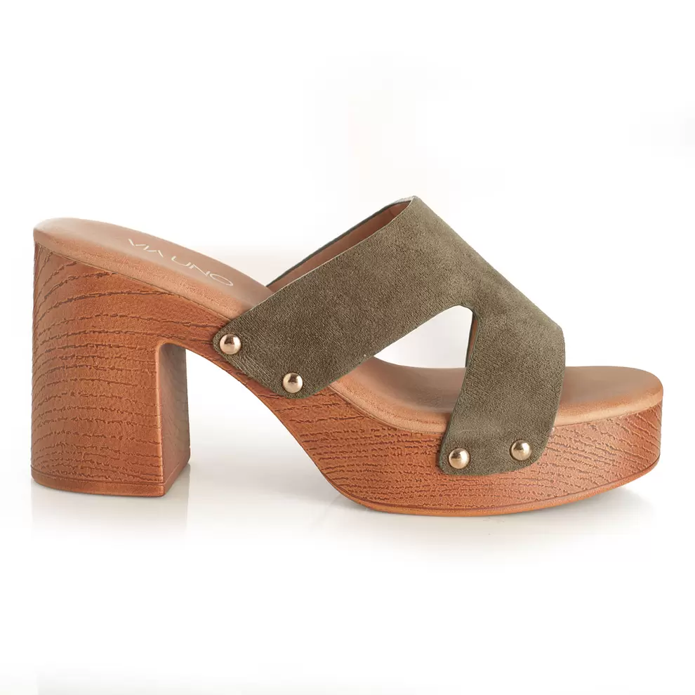 Sandalia Mujer Cala Advocat Verde Taco Alto Via Uno