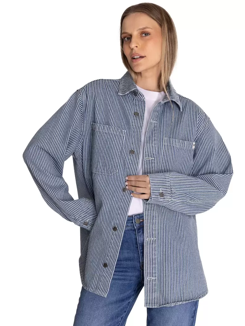Chaqueta Oversized Mujer Stripe Denim Azul CAT